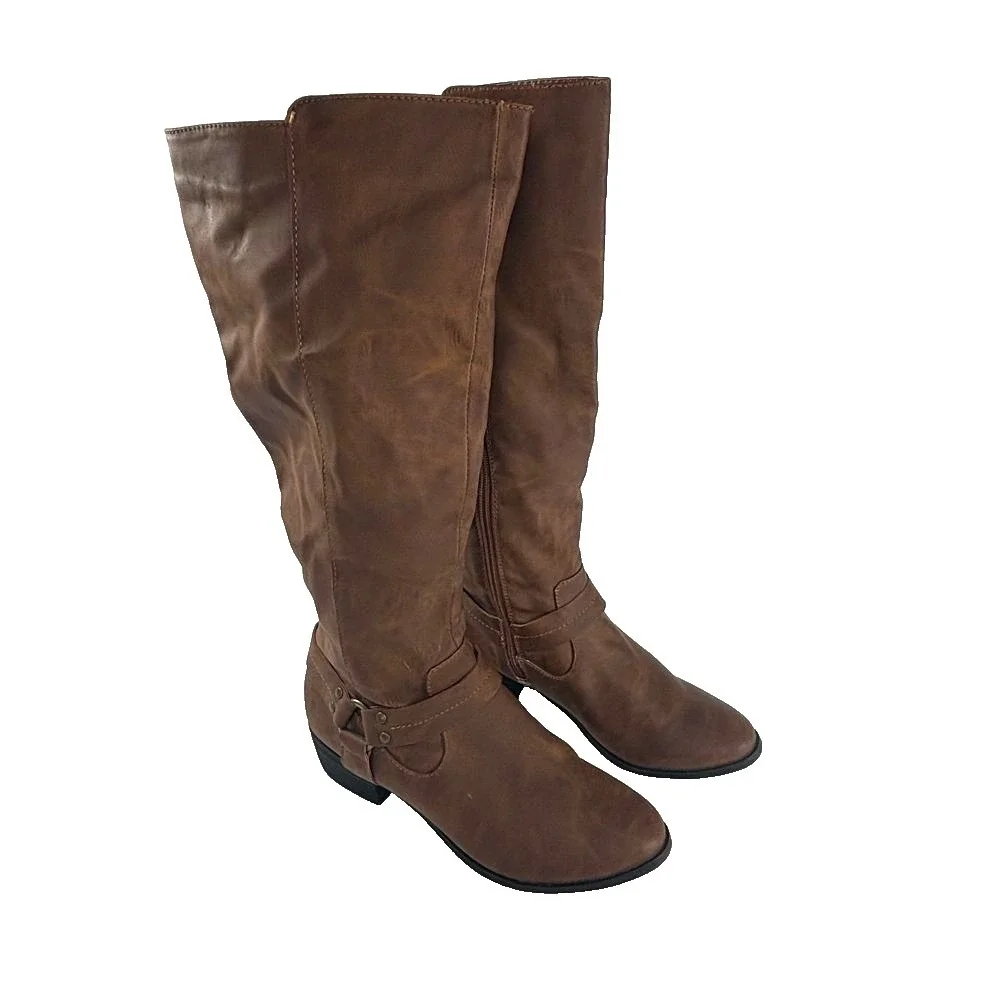 Madden Girl Riding Boots Knee High Womens Sz 7 Brown‎ Faux Leather Equestrian